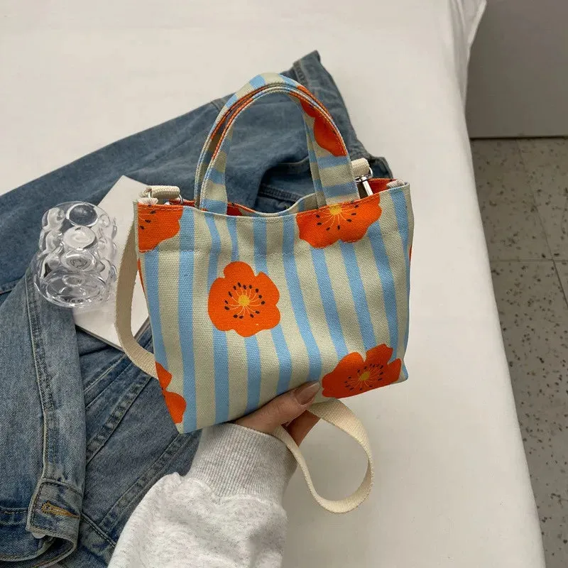 Gentle Woman Letter Printing Small Tote Bag, Street Trendy Canvas Mini Handbag Shoulder Bag, Versatile Teen Women Crossbody Bag,