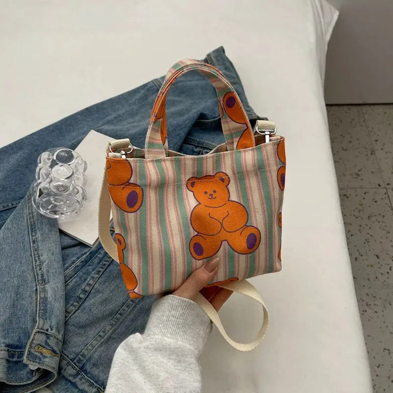 Gentle Woman Letter Printing Small Tote Bag, Street Trendy Canvas Mini Handbag Shoulder Bag, Versatile Teen Women Crossbody Bag,