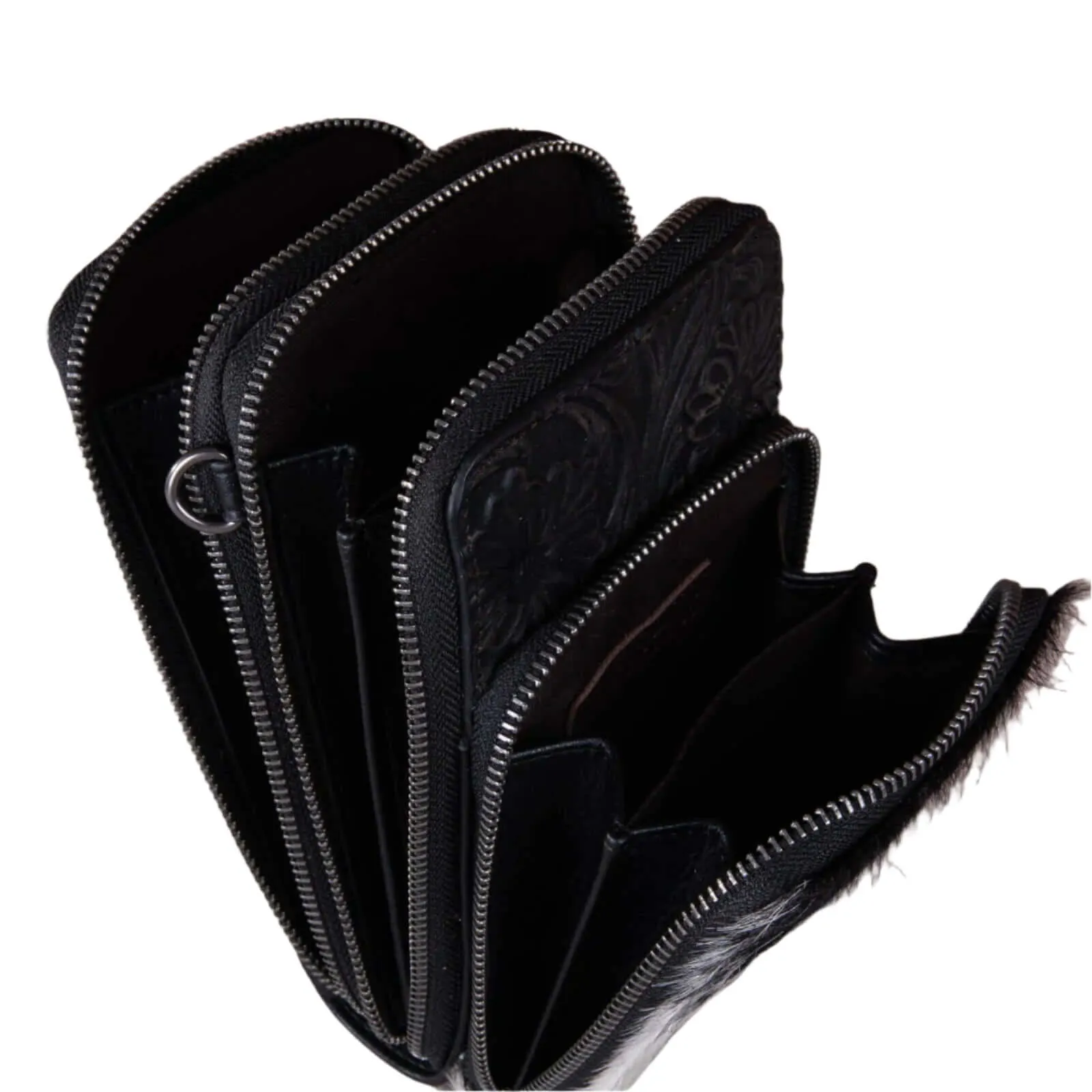 Genuine Hair-On Cowhide /Tooled Phone Purse with Coin Pouch