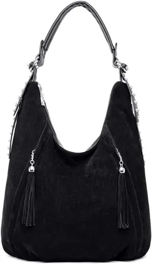 Genuine Leather Hobo Handbag Work Travel Top Handle with Tassel Women’s Tote Roomy Shoulder Purse