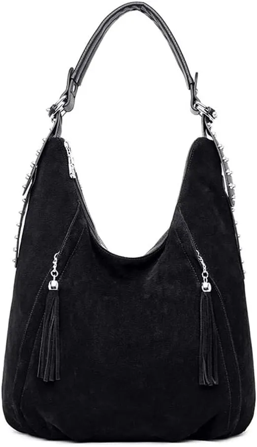 Genuine Leather Hobo Handbag Work Travel Top Handle with Tassel Women’s Tote Roomy Shoulder Purse
