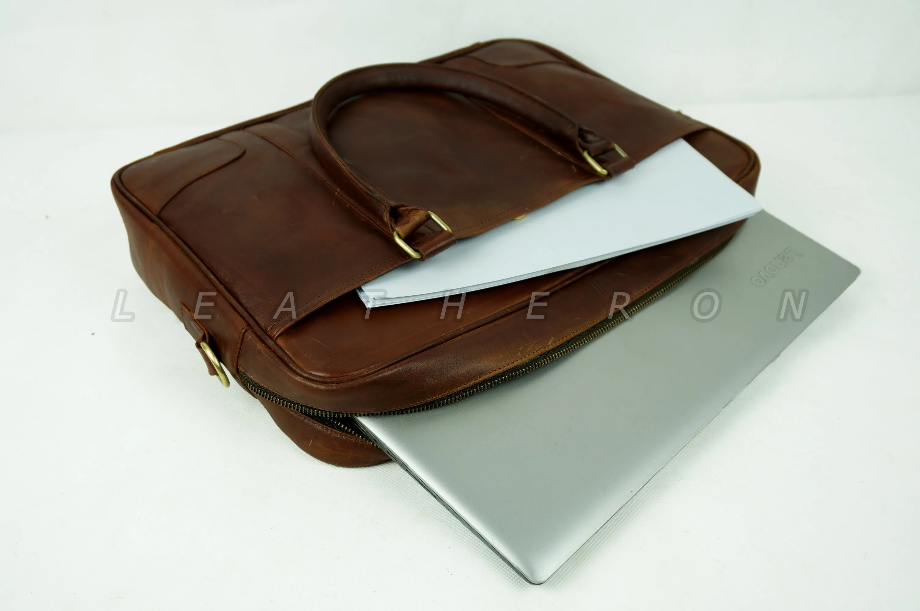 Genuine Suede Leather Laptop Bag with Slim and Smart Design