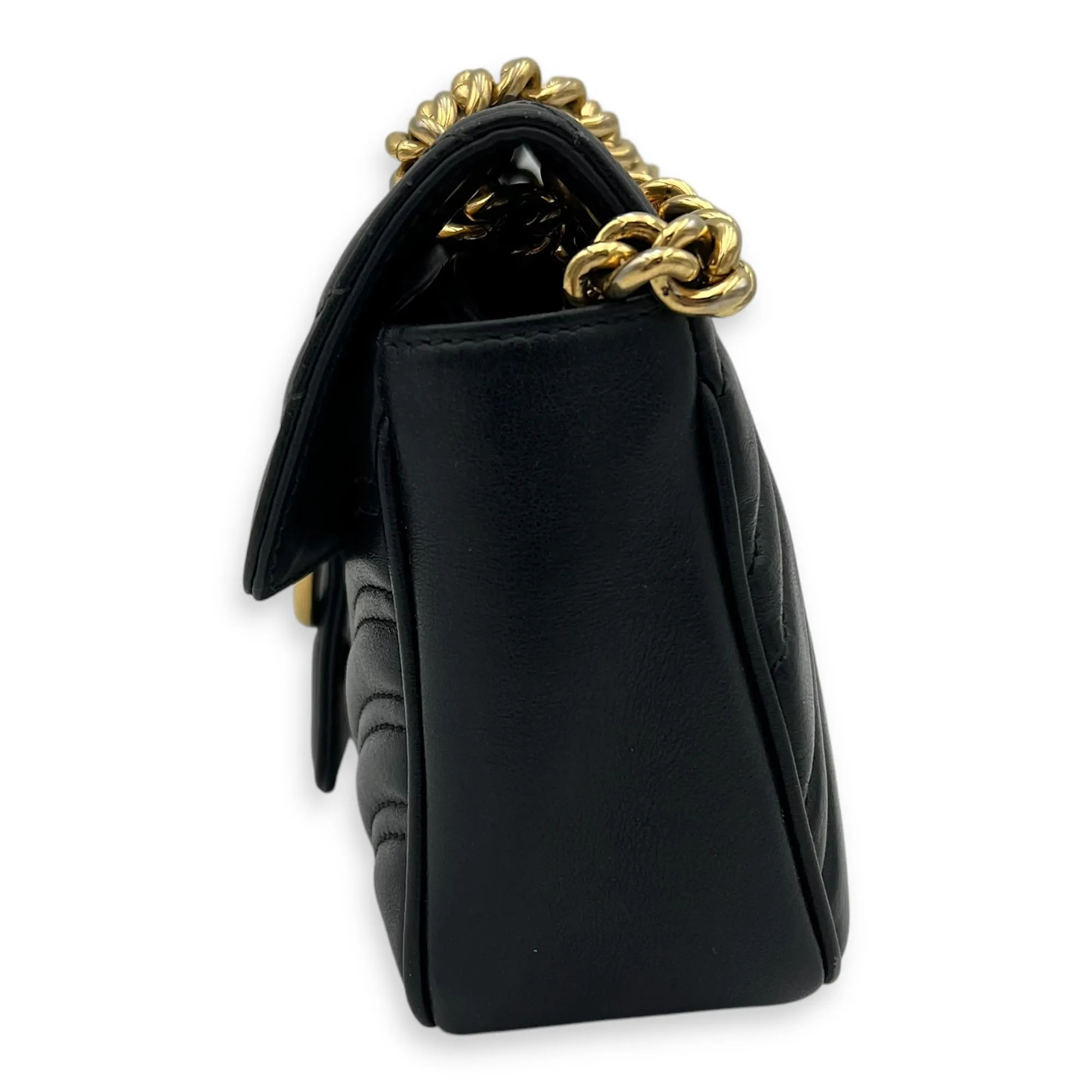 GG Marmont Mini Black Crossbody Bag in Calfskin, Gold hardware