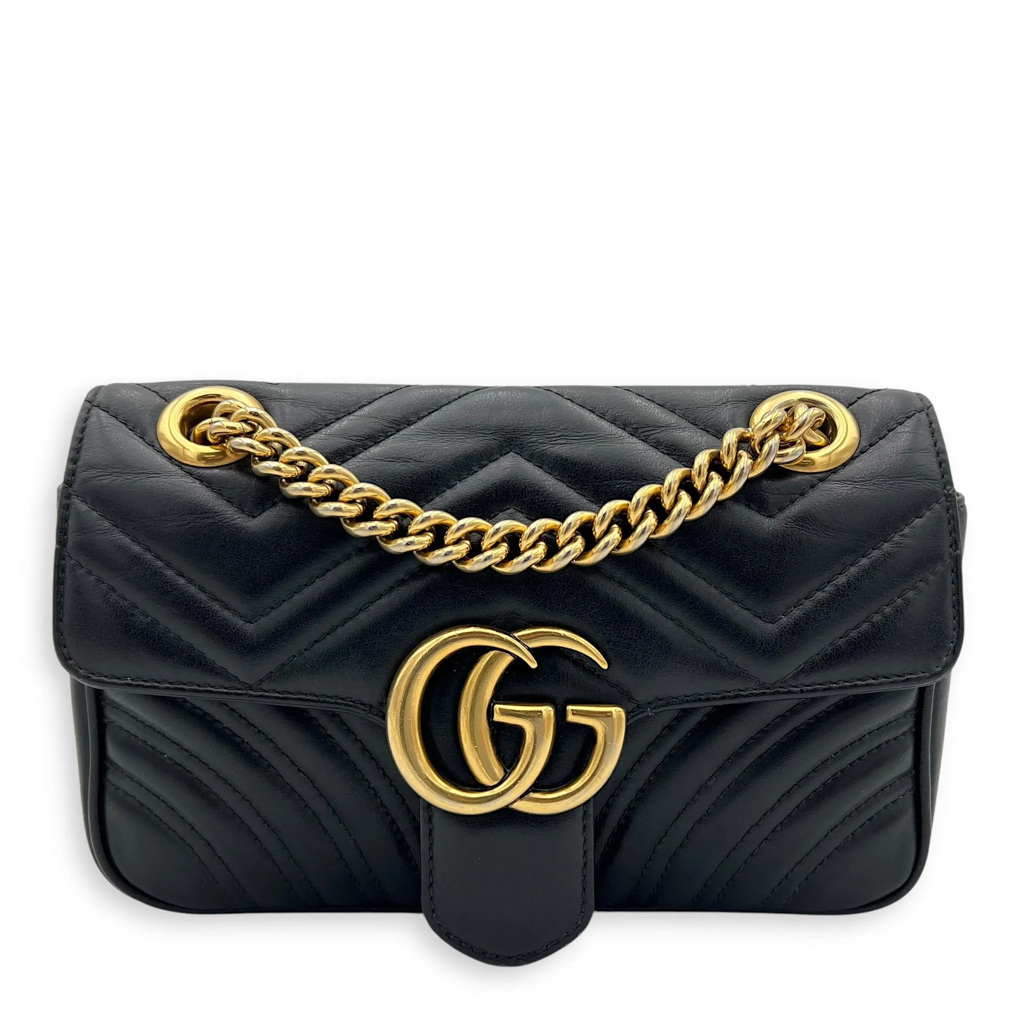GG Marmont Mini Black Crossbody Bag in Calfskin, Gold hardware