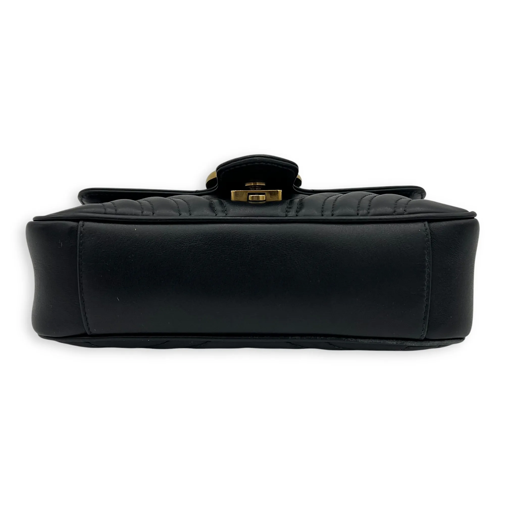 GG Marmont Mini Black Crossbody Bag in Calfskin, Gold hardware