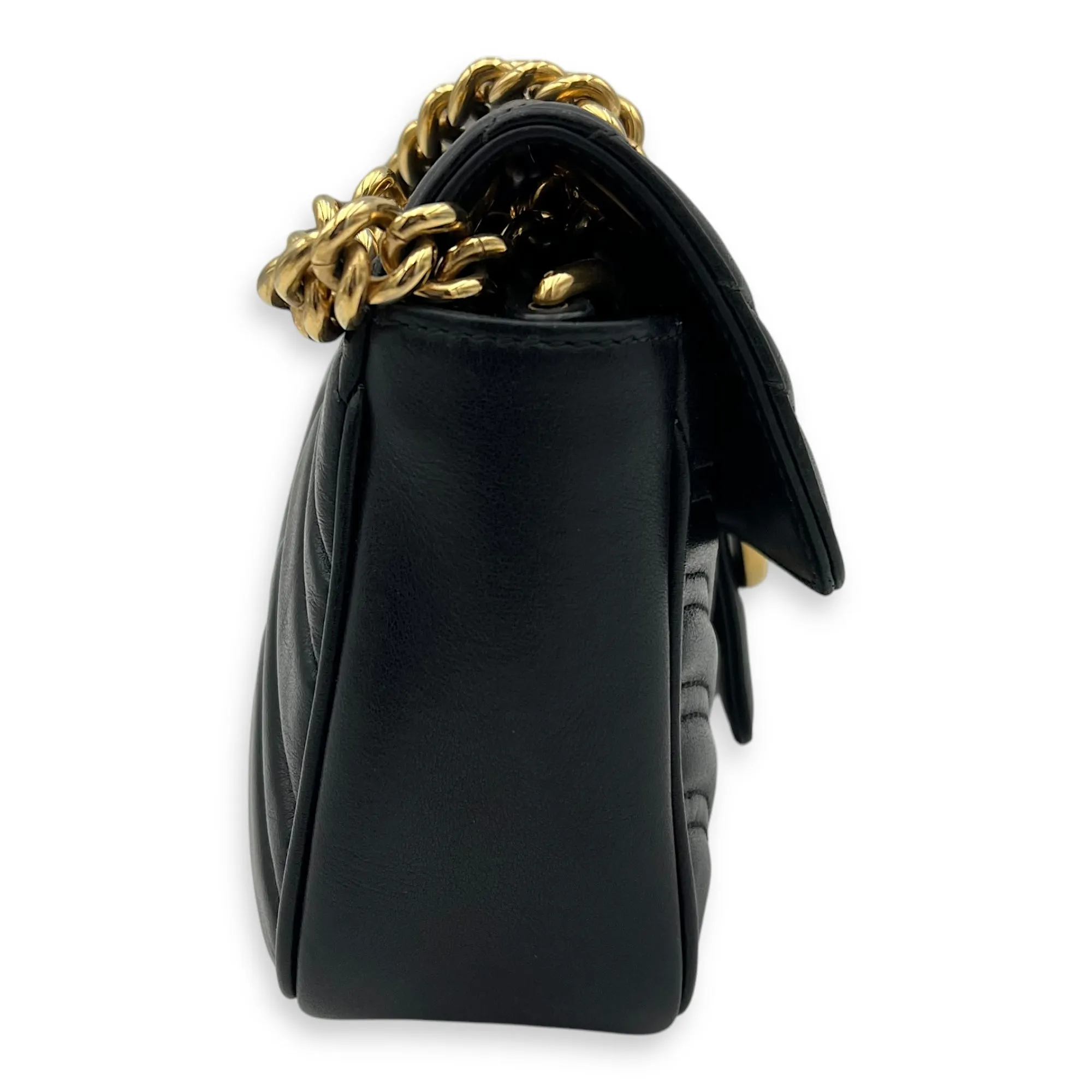 GG Marmont Mini Black Crossbody Bag in Calfskin, Gold hardware