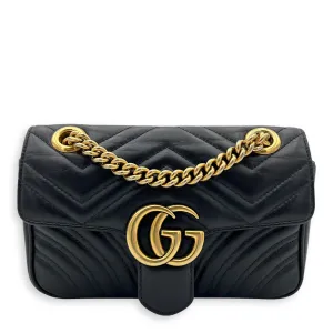 GG Marmont Mini Black Crossbody Bag in Calfskin, Gold hardware