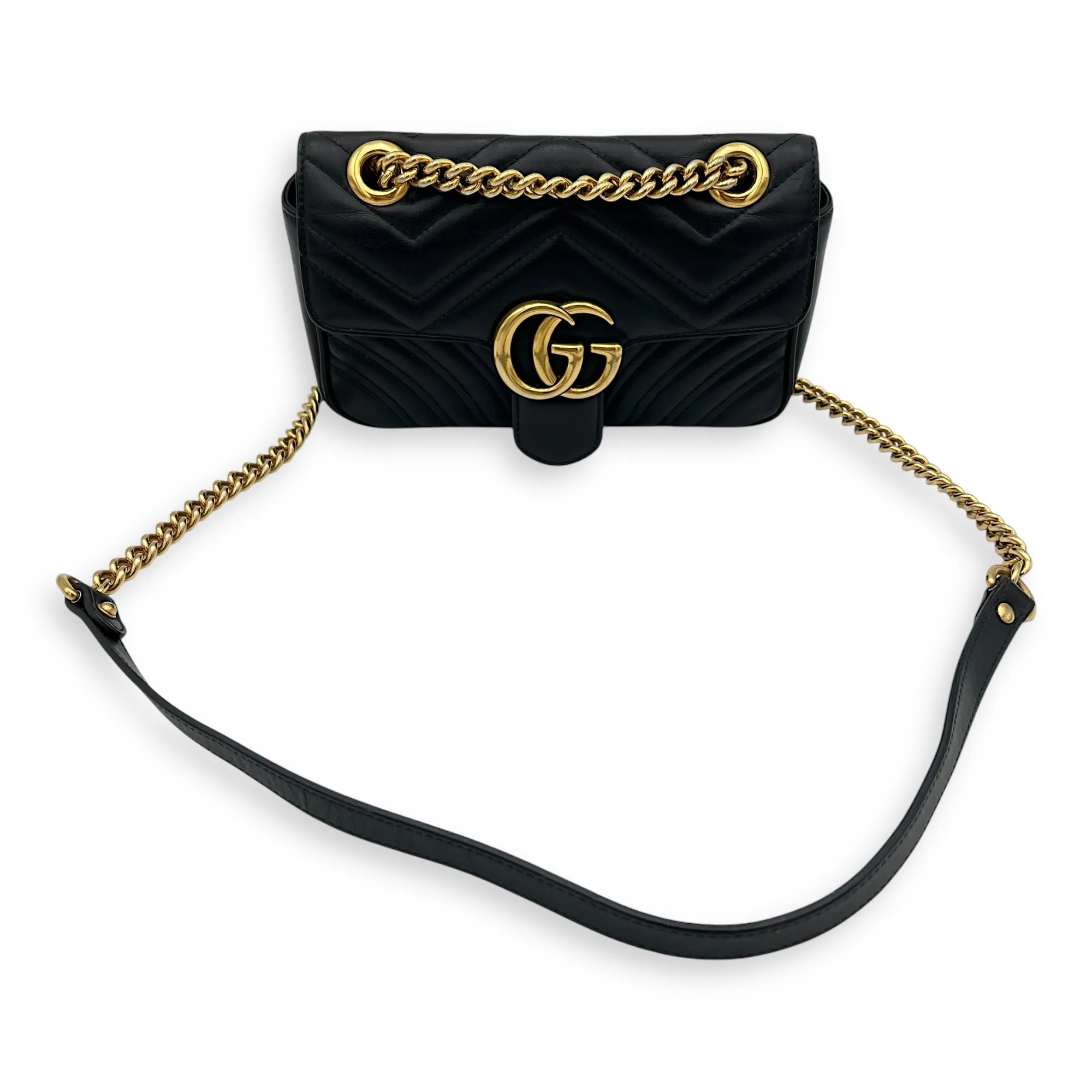 GG Marmont Mini Black Crossbody Bag in Calfskin, Gold hardware