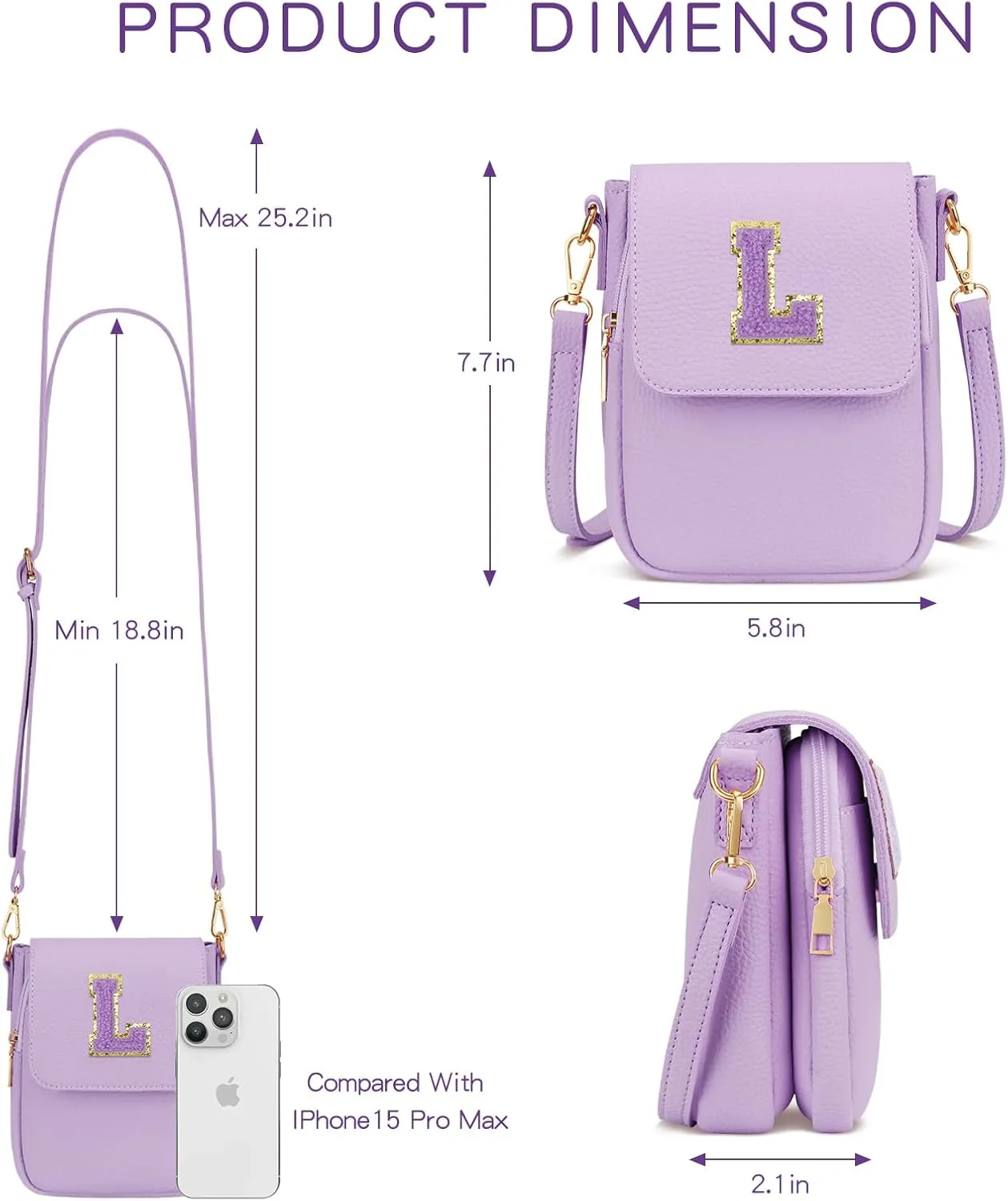 Gift for Girls Small Initial Crossbody Bag for Teens Vegan Leather Cell Phone Kids Purse (Purple-L)