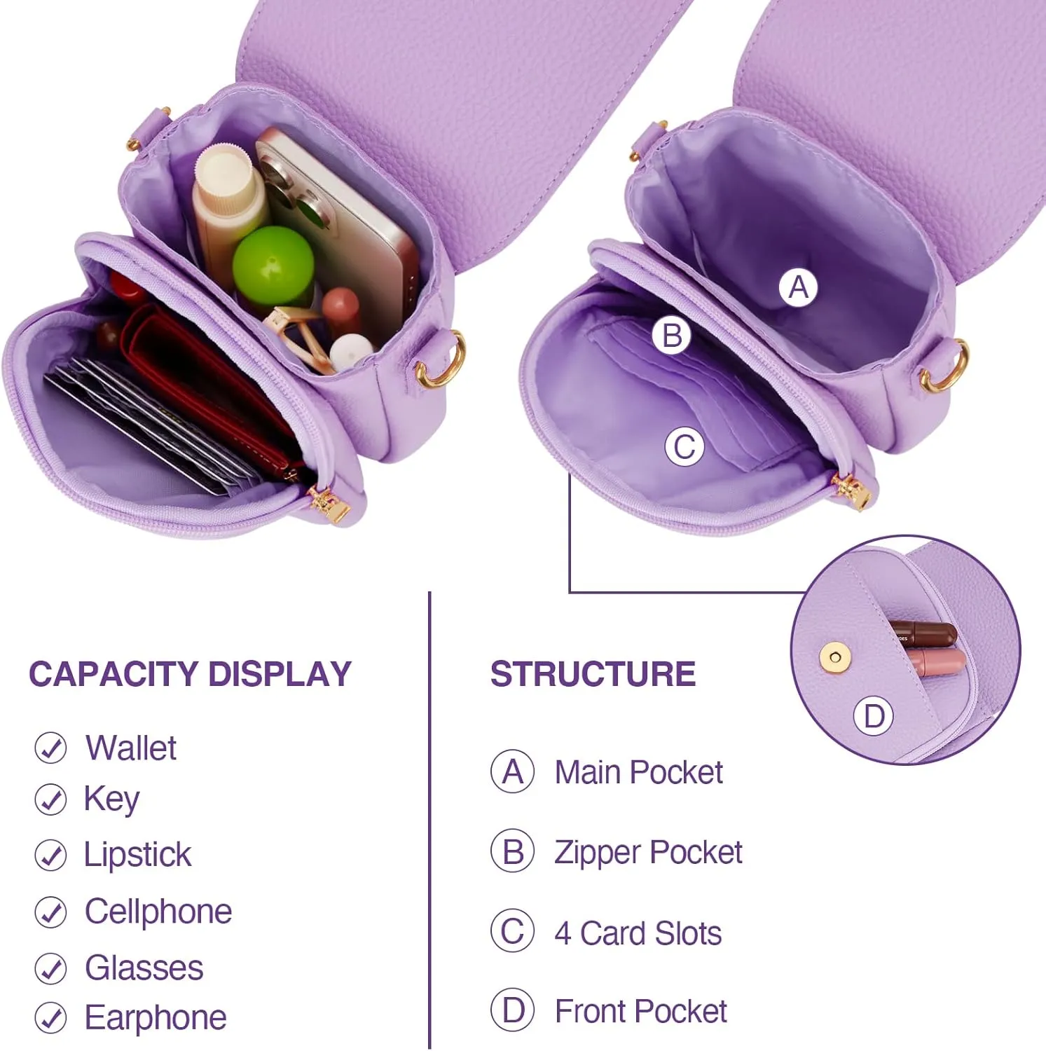 Gift for Girls Small Initial Crossbody Bag for Teens Vegan Leather Cell Phone Kids Purse (Purple-L)