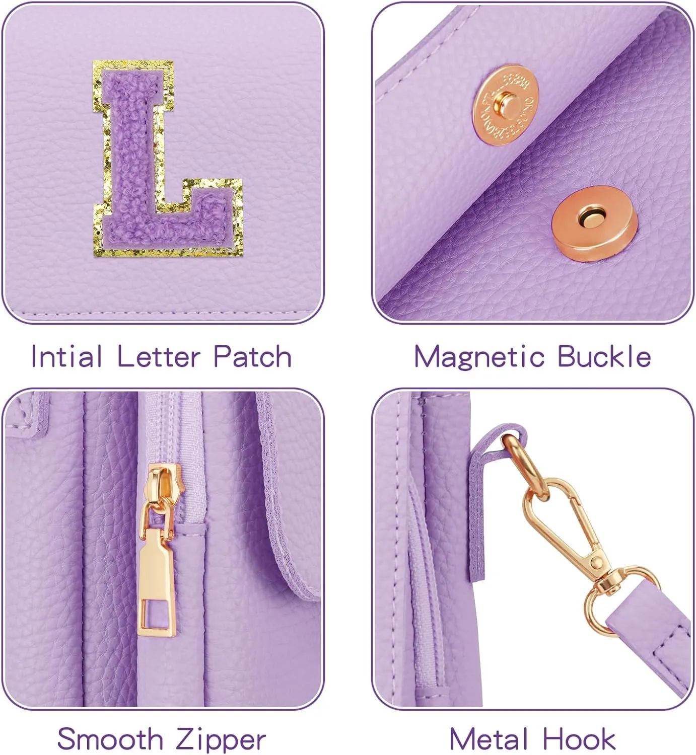 Gift for Girls Small Initial Crossbody Bag for Teens Vegan Leather Cell Phone Kids Purse (Purple-L)