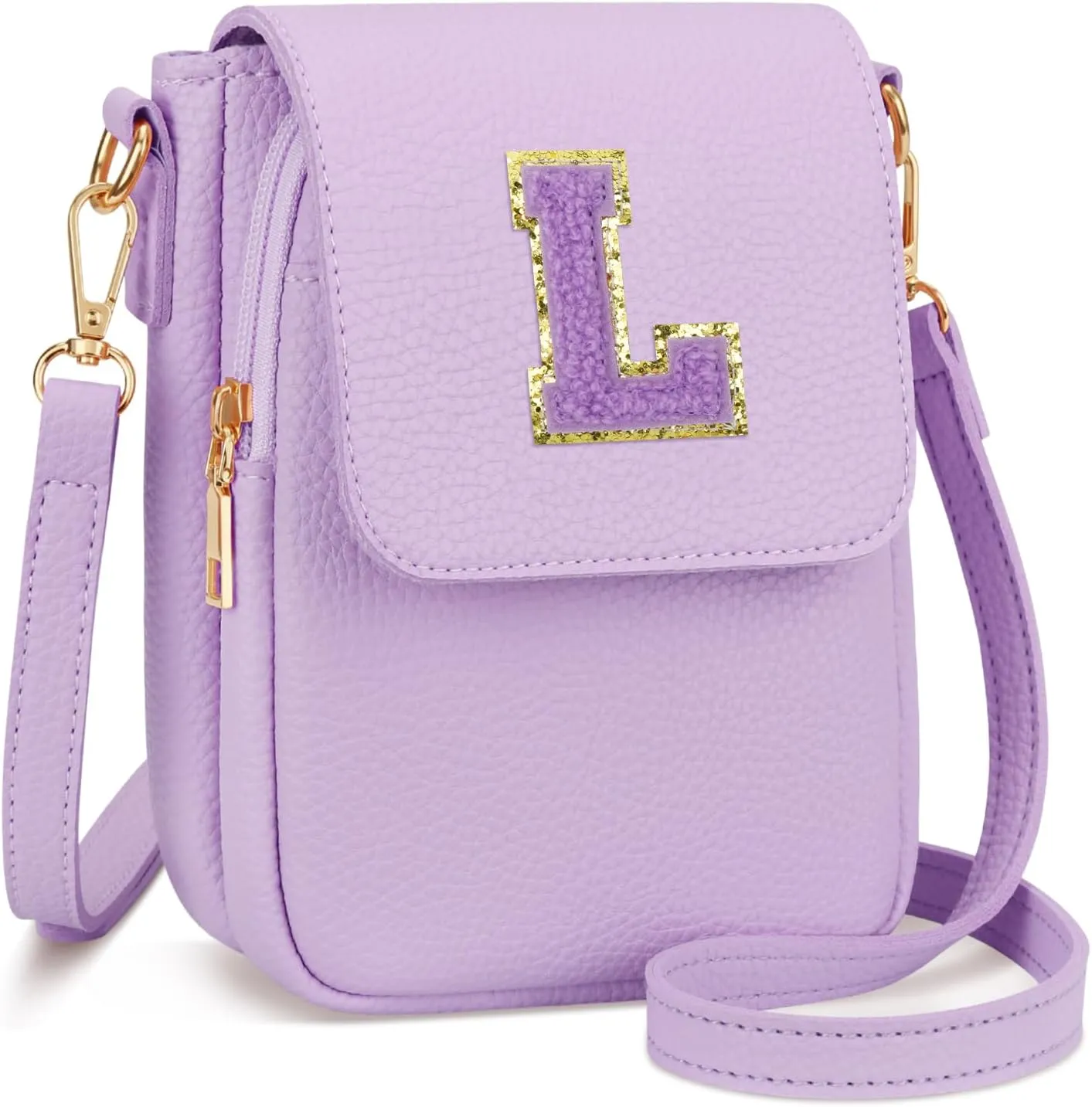 Gift for Girls Small Initial Crossbody Bag for Teens Vegan Leather Cell Phone Kids Purse (Purple-L)