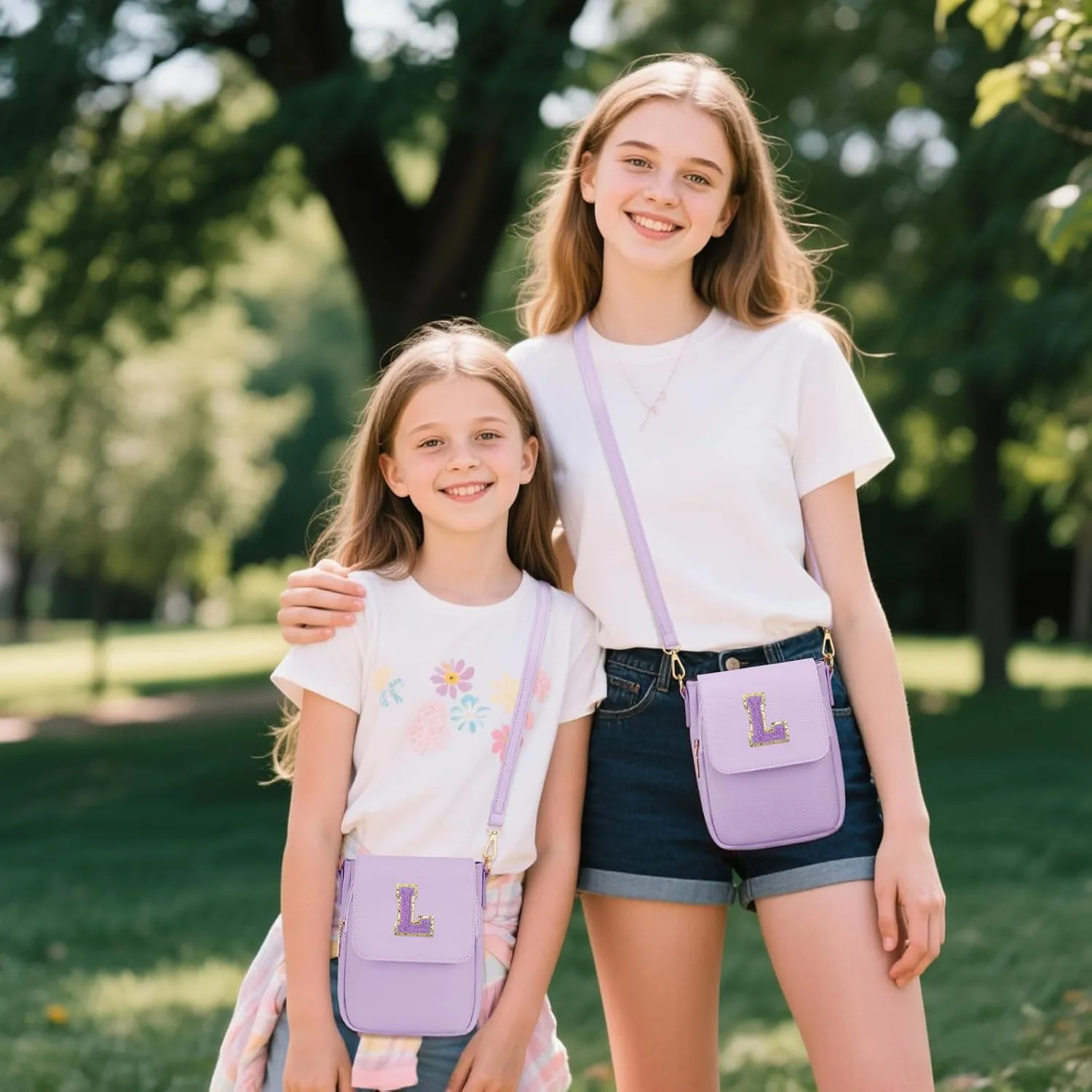 Gift for Girls Small Initial Crossbody Bag for Teens Vegan Leather Cell Phone Kids Purse (Purple-L)