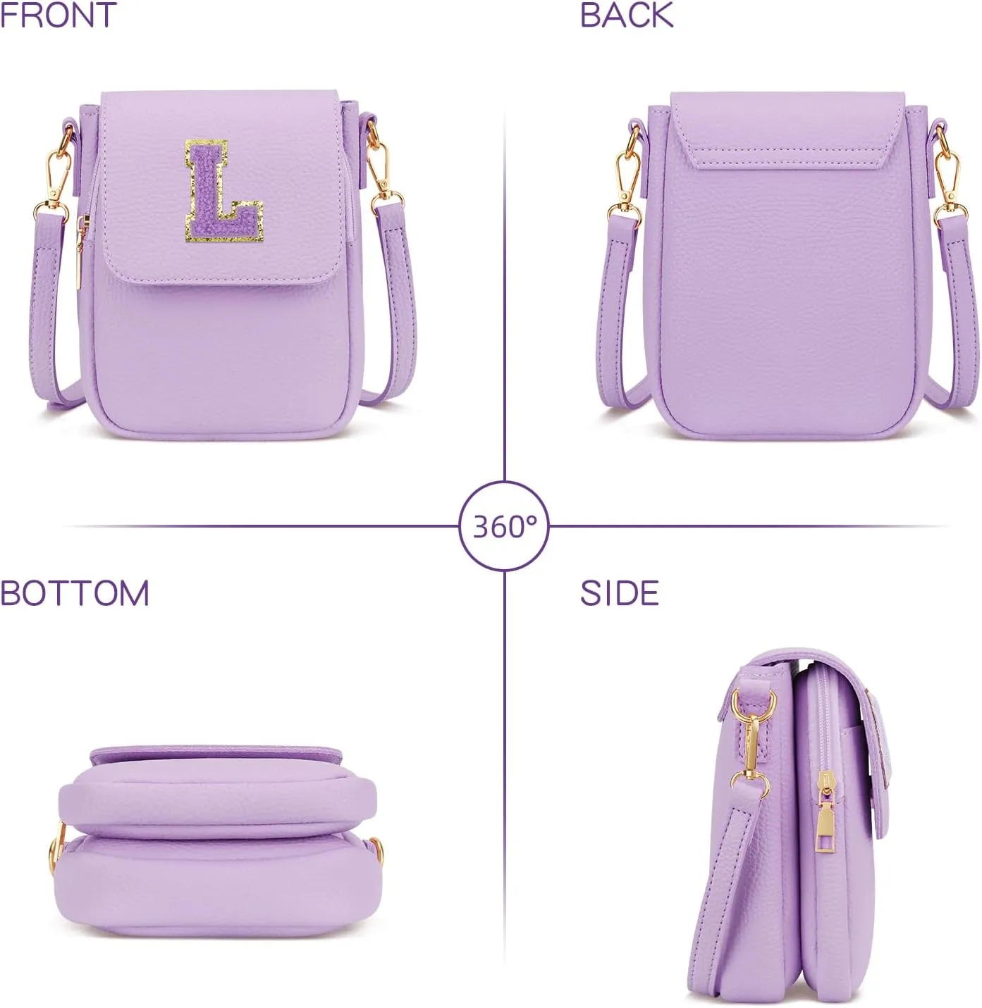 Gift for Girls Small Initial Crossbody Bag for Teens Vegan Leather Cell Phone Kids Purse (Purple-L)