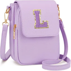 Gift for Girls Small Initial Crossbody Bag for Teens Vegan Leather Cell Phone Kids Purse (Purple-L)