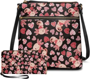 GIFTPUZZ Crossbody and Wallet Set for Women Purse Shoulder Bag Leather Handbags 2 Pack Valentine's Day Gifts for Her