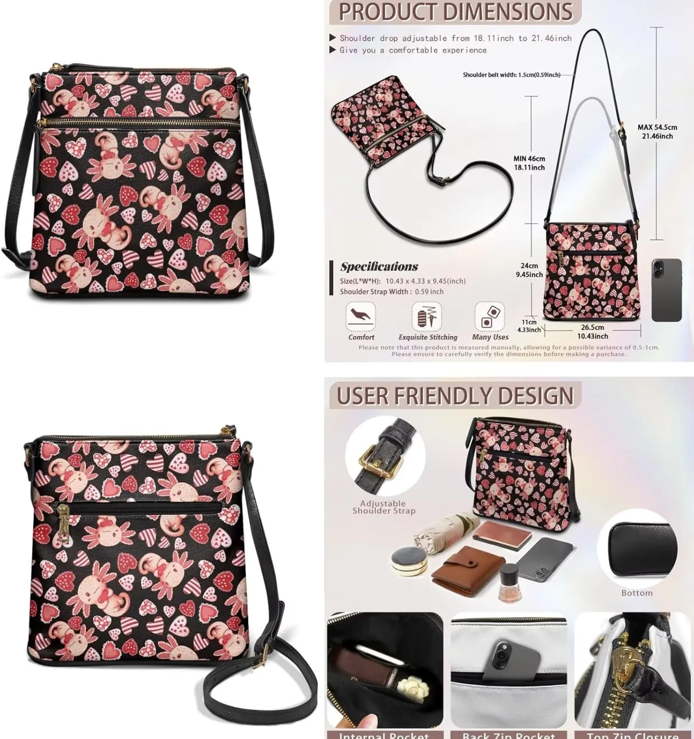GIFTPUZZ Crossbody and Wallet Set for Women Purse Shoulder Bag Leather Handbags 2 Pack Valentine's Day Gifts for Her