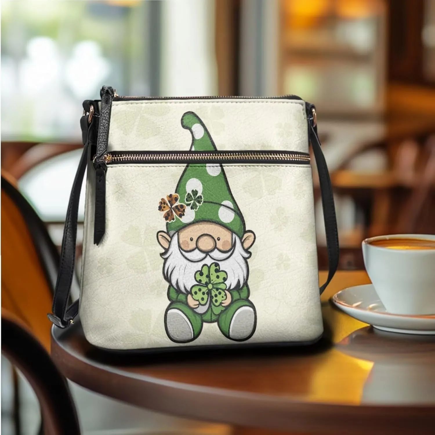 GIFTPUZZ Satchel Shoulder Bag for Women Zip Around Crossbody Purse Set for Ladies 2PCS St. Patrick's Day Gifts