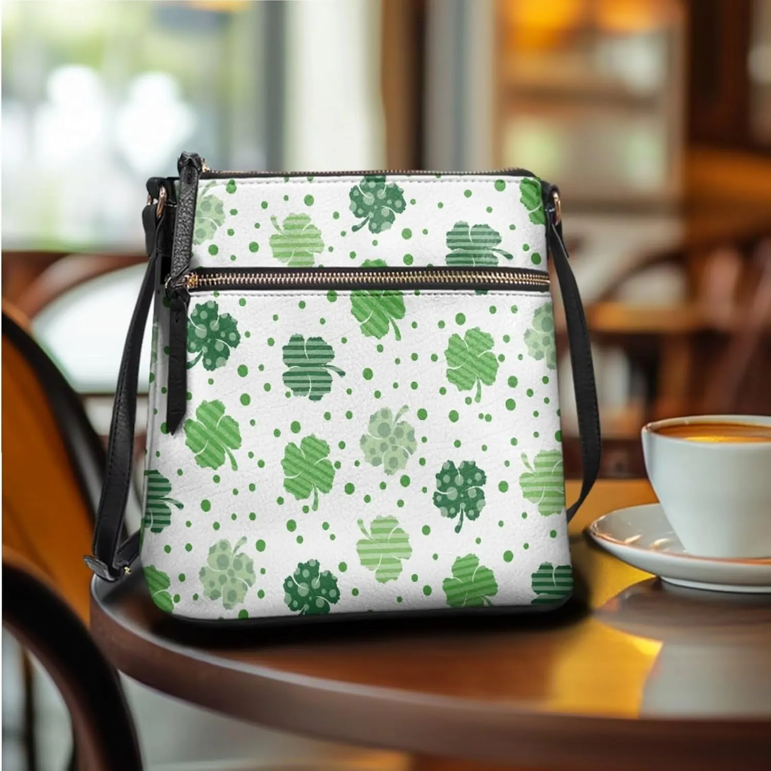 GIFTPUZZ Satchel Shoulder Bag for Women Zip Around Crossbody Purse Set for Ladies 2PCS St. Patrick's Day Gifts