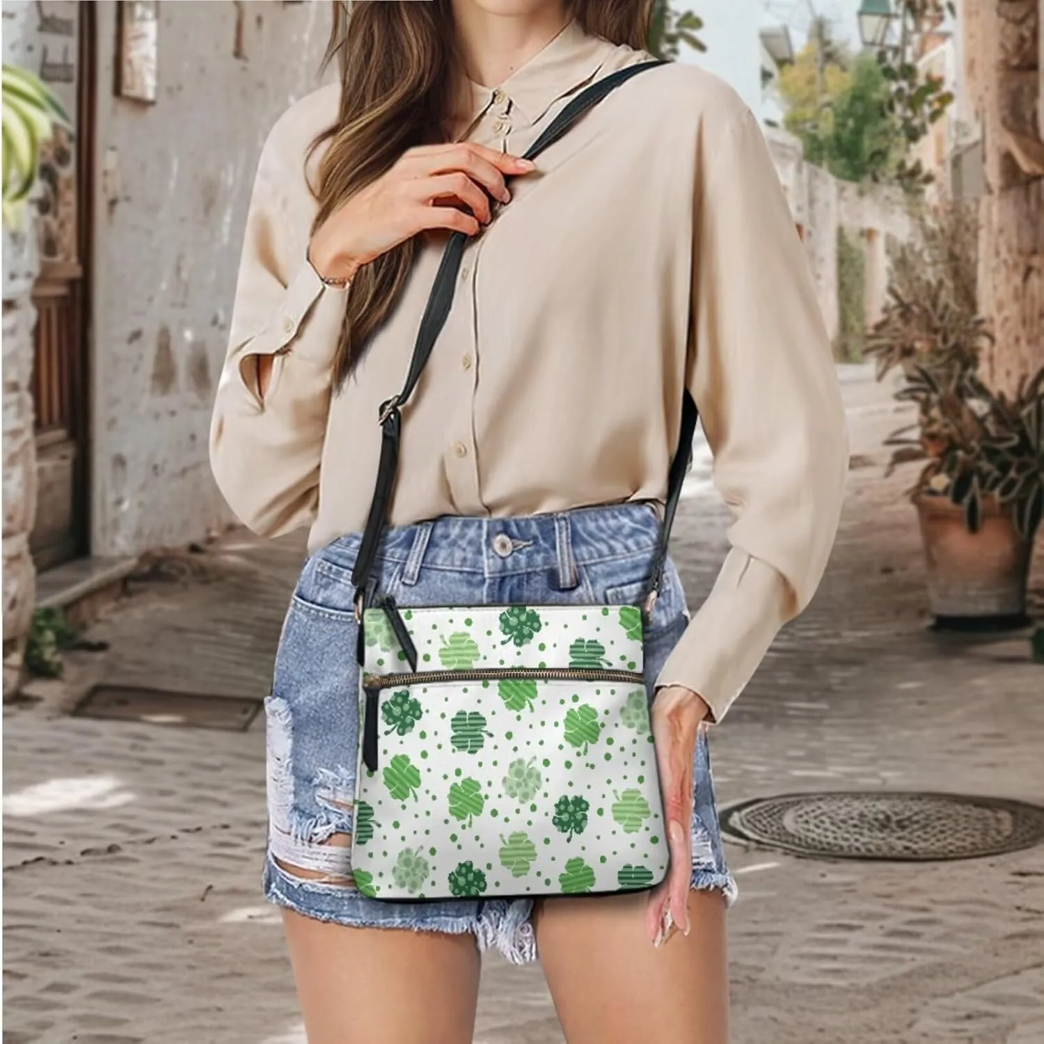 GIFTPUZZ Satchel Shoulder Bag for Women Zip Around Crossbody Purse Set for Ladies 2PCS St. Patrick's Day Gifts