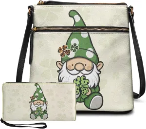 GIFTPUZZ Satchel Shoulder Bag for Women Zip Around Crossbody Purse Set for Ladies 2PCS St. Patrick's Day Gifts