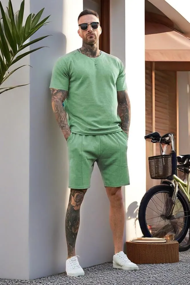 GINGTTO Mens Short Sets 2 Piece Outfits Fashion Summer Tracksuits Casual Set
