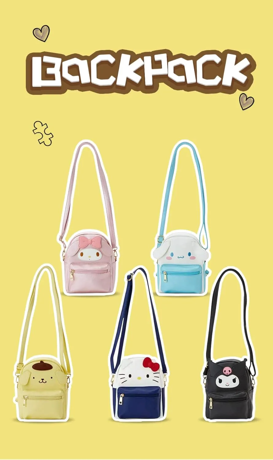 Girls Anime Kawaii Mini Backpack   Keychain Cosplay Back Pack Cute Doll Handbag Shoulder Bag(Yellow)