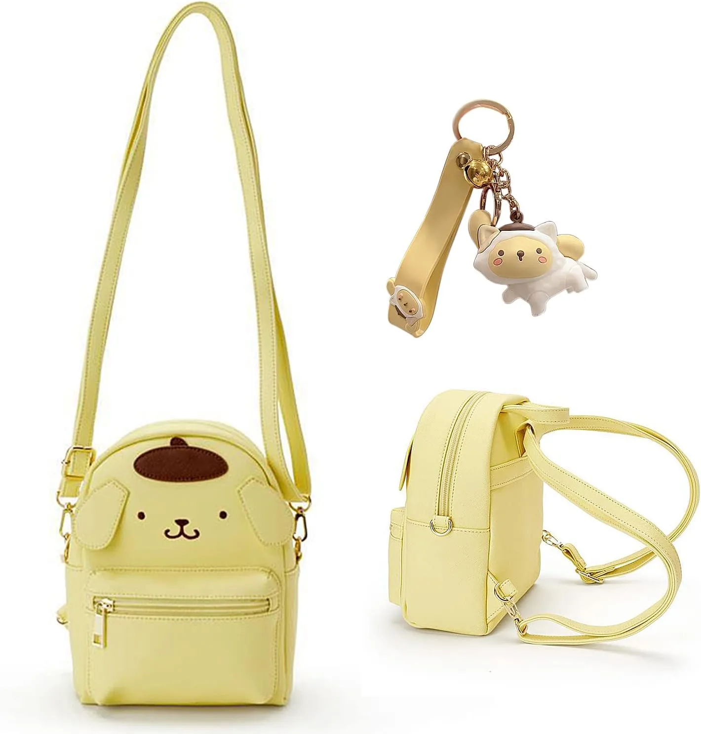 Girls Anime Kawaii Mini Backpack   Keychain Cosplay Back Pack Cute Doll Handbag Shoulder Bag(Yellow)