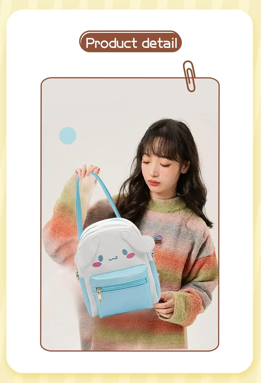 Girls Anime Kawaii Mini Backpack   Keychain Cosplay Back Pack Cute Doll Handbag Shoulder Bag(Yellow)