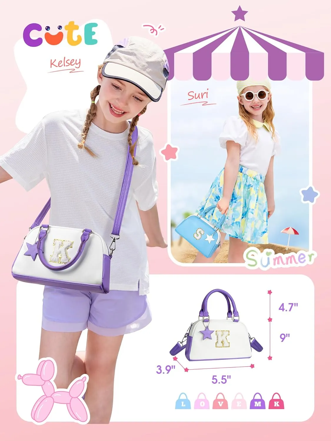 Girls Purse Crossbody Bag, Personalized Birthday Gifts, Kids Skin Care Bag for Ages 4-12 girls, Party Favors Dress Up bag for girls, Handbag-light purple-K