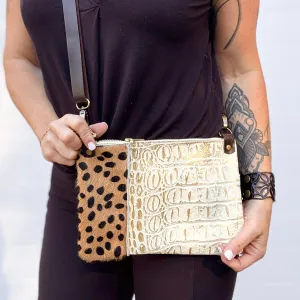 Go Small Miscellany Zippered Crossbody - Cheetah   Gold Croc