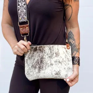 Go Small Zippered Crossbody - White Brindle with Fancy Strap