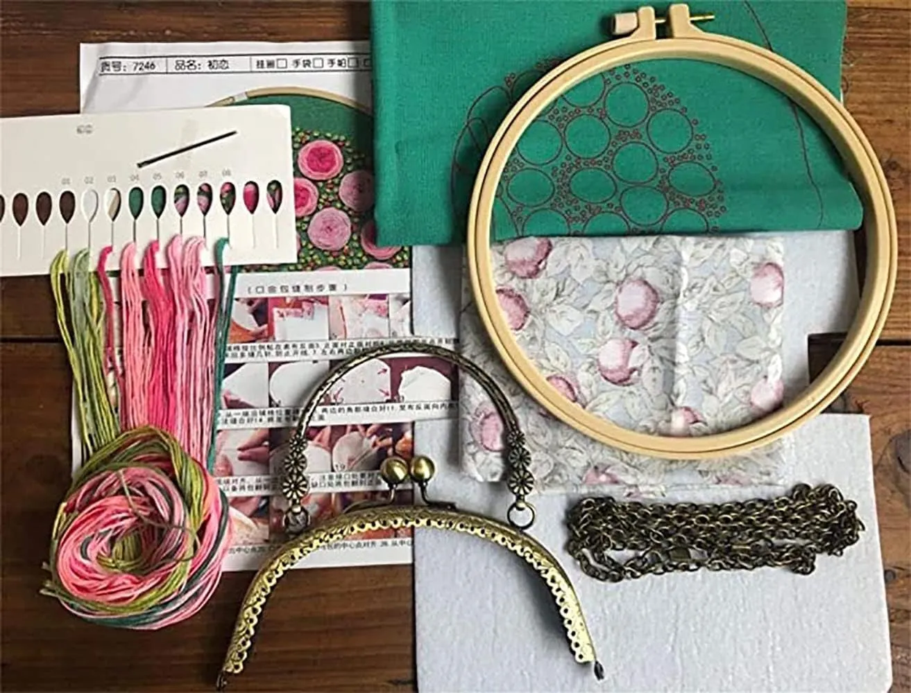 Gogobear Easy Embroidery DIY Bags Purse Wallet Handbag Pink Flowers Handmade Embroidered Handbag Crossbody