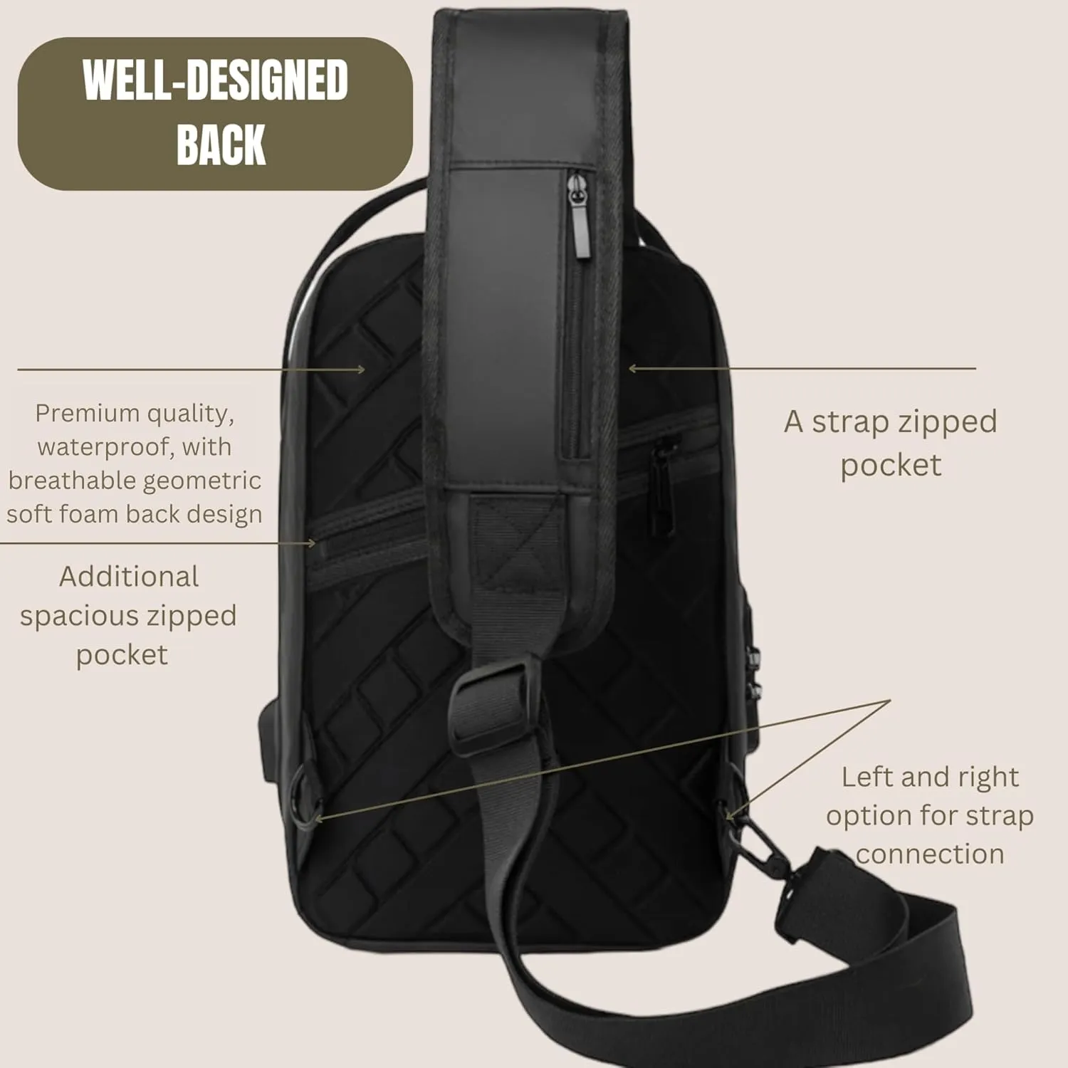 Gold Sling Bag for Men - Chest Crossbody Bag