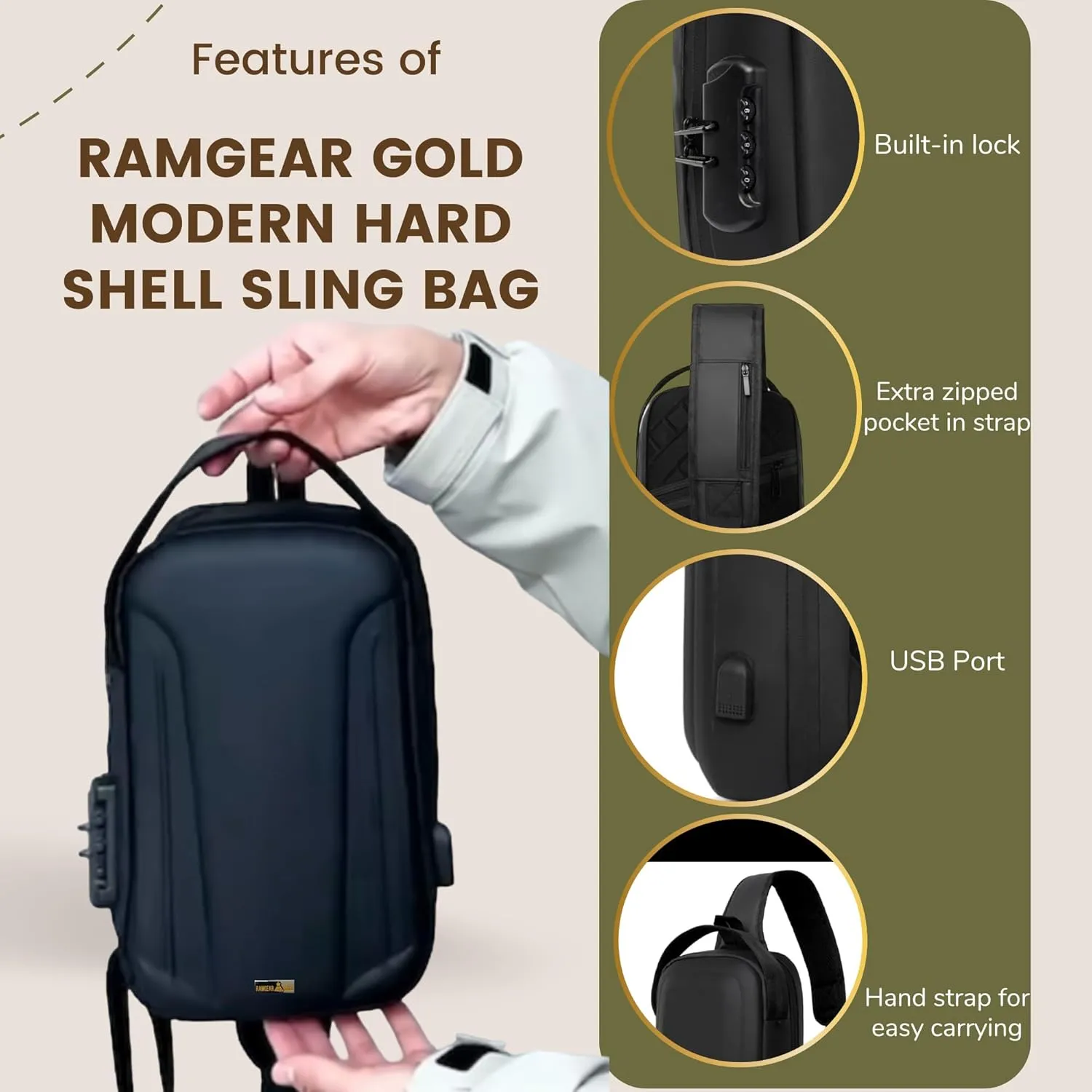 Gold Sling Bag for Men - Chest Crossbody Bag