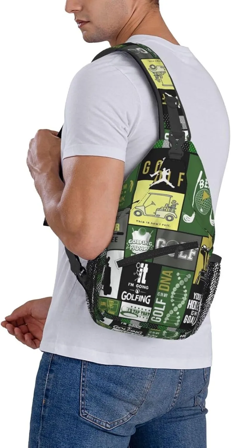 Golf Print Sling Bags Crossbody Backpack Hiking Daypack Multipurpose Golf Chest Bag for Women Men