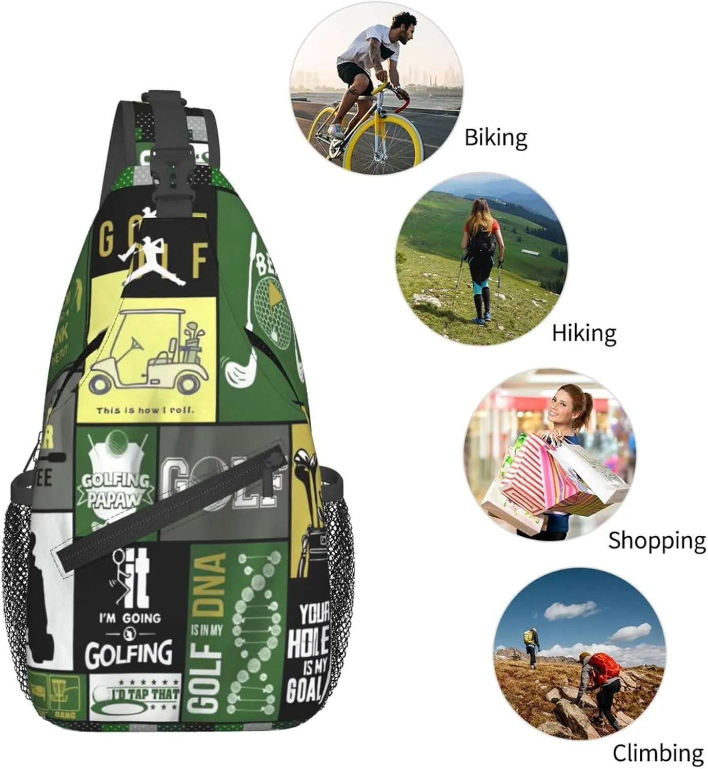 Golf Print Sling Bags Crossbody Backpack Hiking Daypack Multipurpose Golf Chest Bag for Women Men