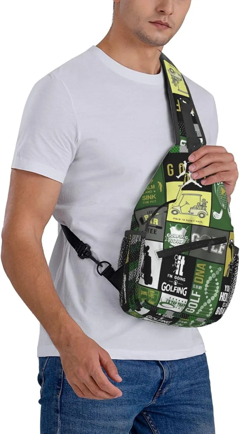Golf Print Sling Bags Crossbody Backpack Hiking Daypack Multipurpose Golf Chest Bag for Women Men
