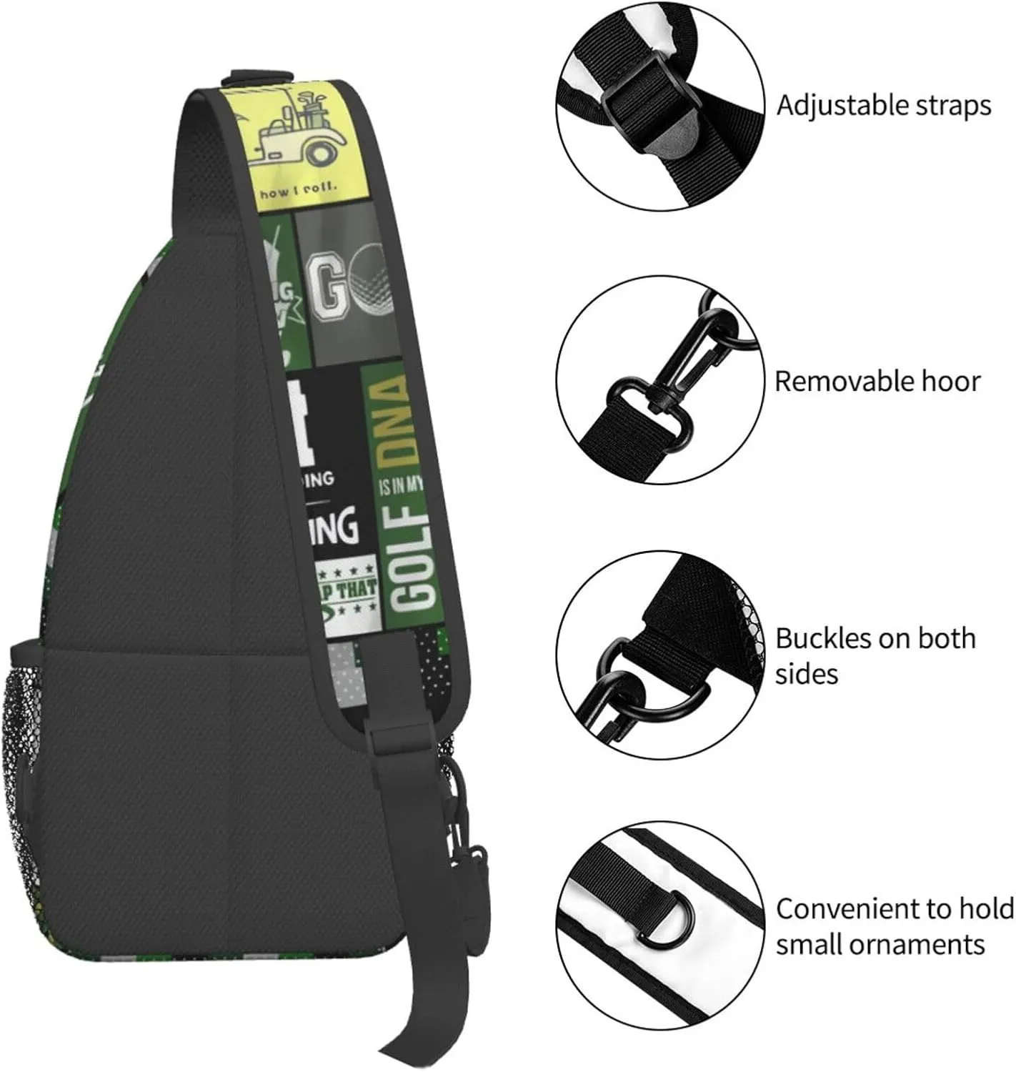 Golf Print Sling Bags Crossbody Backpack Hiking Daypack Multipurpose Golf Chest Bag for Women Men