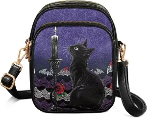 Gothic Small Crossbody Bags PU Leather Handbags for Women, Travel Wallet Zipper Phone Pouch with Adjustable Strap