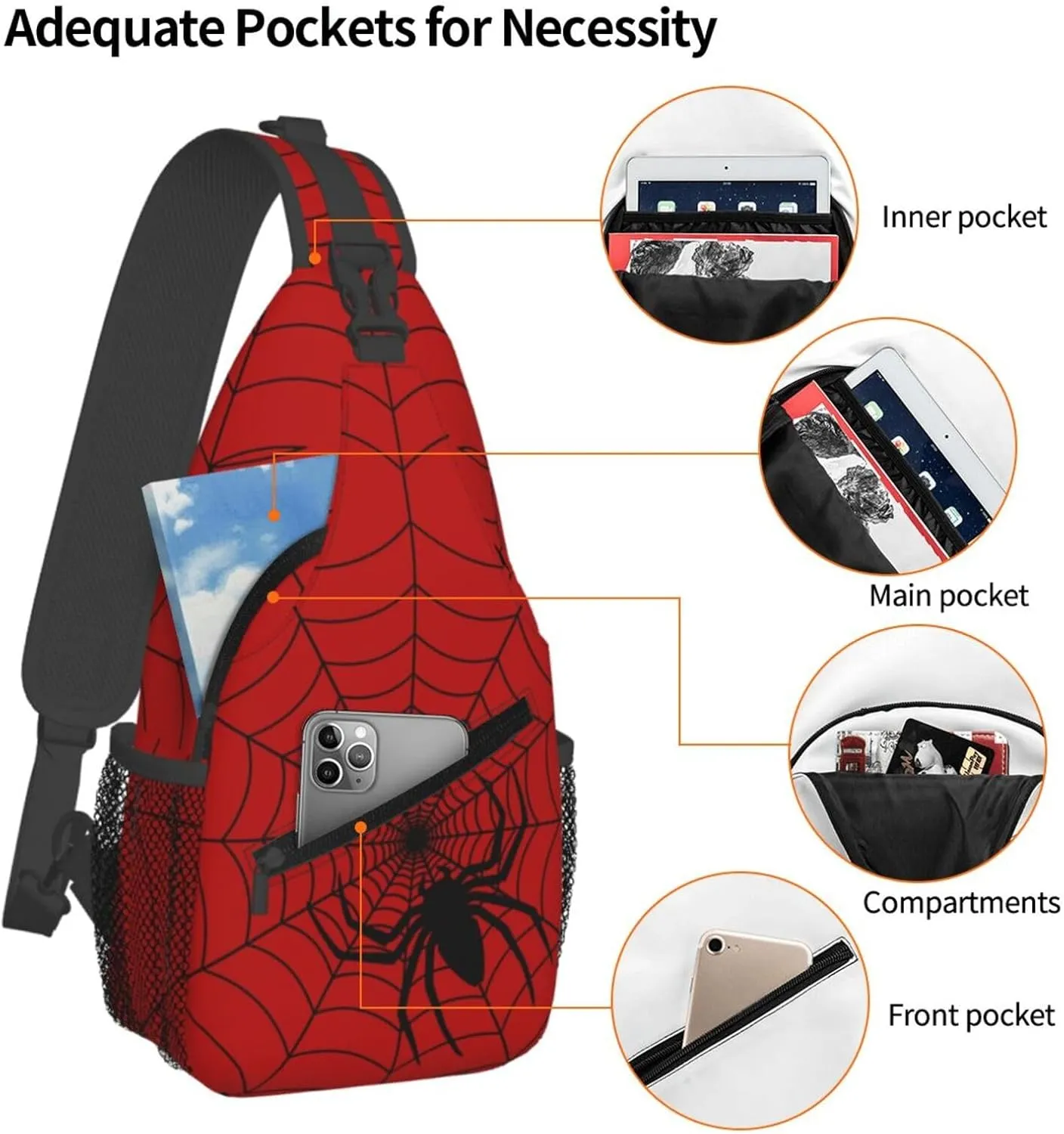 Gothic Spider And Web Sling Backpack Hiking Backpack Crossbody Bag Sports Lightweight And Durable Chest Bag Shoulder Bag For Women Men