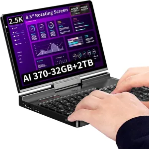 GPD Pocket 4 [AI 370-32GB 2TB] Modular Handheld Laptop PC Notebook 8.8" 2560x1600 Rotating Screen Tablet PC Computer Win 11 Home OS 180 Degrees Rotation AI PC