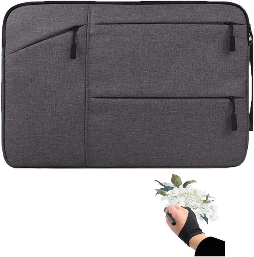 Graphics Drawing Tablet Case Bag with Artist Glove for Wacom Intuos Pro PTH660 Medium Case, Huion H1060P, H950P, HS610, Xp-Pen Deco 01 V2, Ugee M708 and VEIKK A30 Waterproof Protective Sleeve