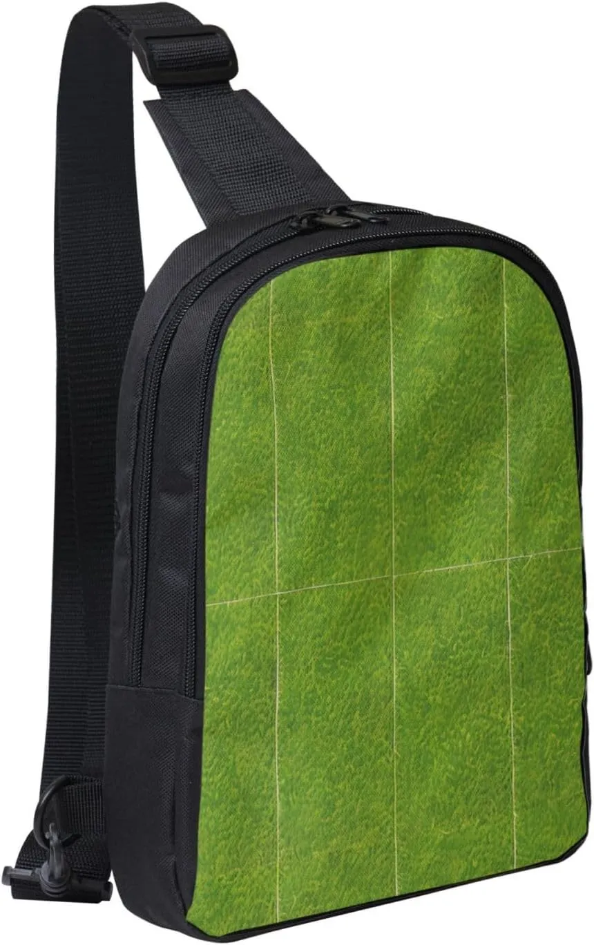 Green Grassland Adjustable Strap Large Capacity Double Layer Crossbody Chest Bag 7.7x2.4x11.8in For Camping Travel Daily Leisure Activities, Black