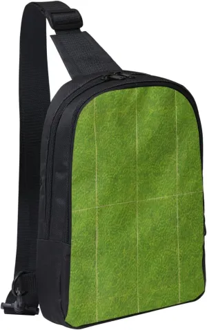 Green Grassland Adjustable Strap Large Capacity Double Layer Crossbody Chest Bag 7.7x2.4x11.8in For Camping Travel Daily Leisure Activities, Black
