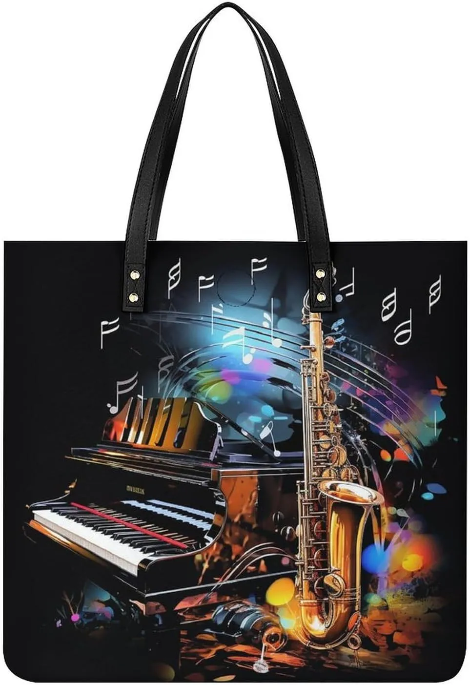 Grocery Bags Saxophone And Piano Bag for Women Lightweight Beach Bag Shoulder Bags for Travel Shopping Work Handbag