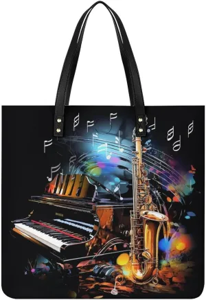Grocery Bags Saxophone And Piano Bag for Women Lightweight Beach Bag Shoulder Bags for Travel Shopping Work Handbag