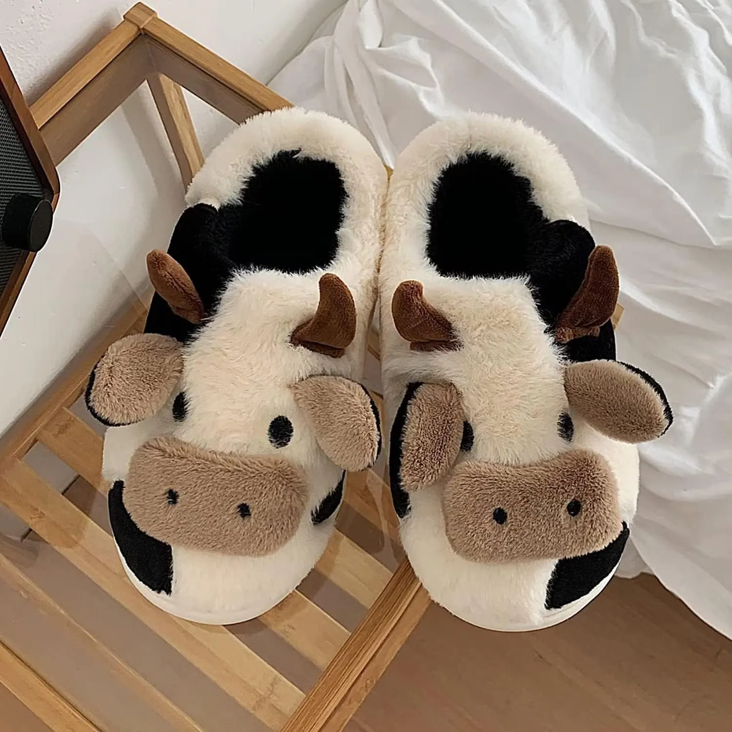 GULAKY Cow Slippers for Women Fuzzy Cute Kawaii Shoes Super Warm Soft Sole Non-slip Lightweight