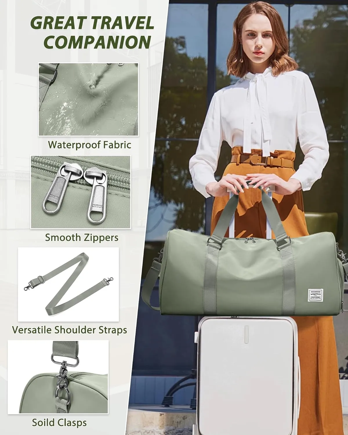 Gym Bag for Women Men with Shoe Compartment,Small Travel Duffle Bags for Traveling Overnight Weekender Bag Personal Item Travel Bag Large Sport Bag Workout Bag Grey Green