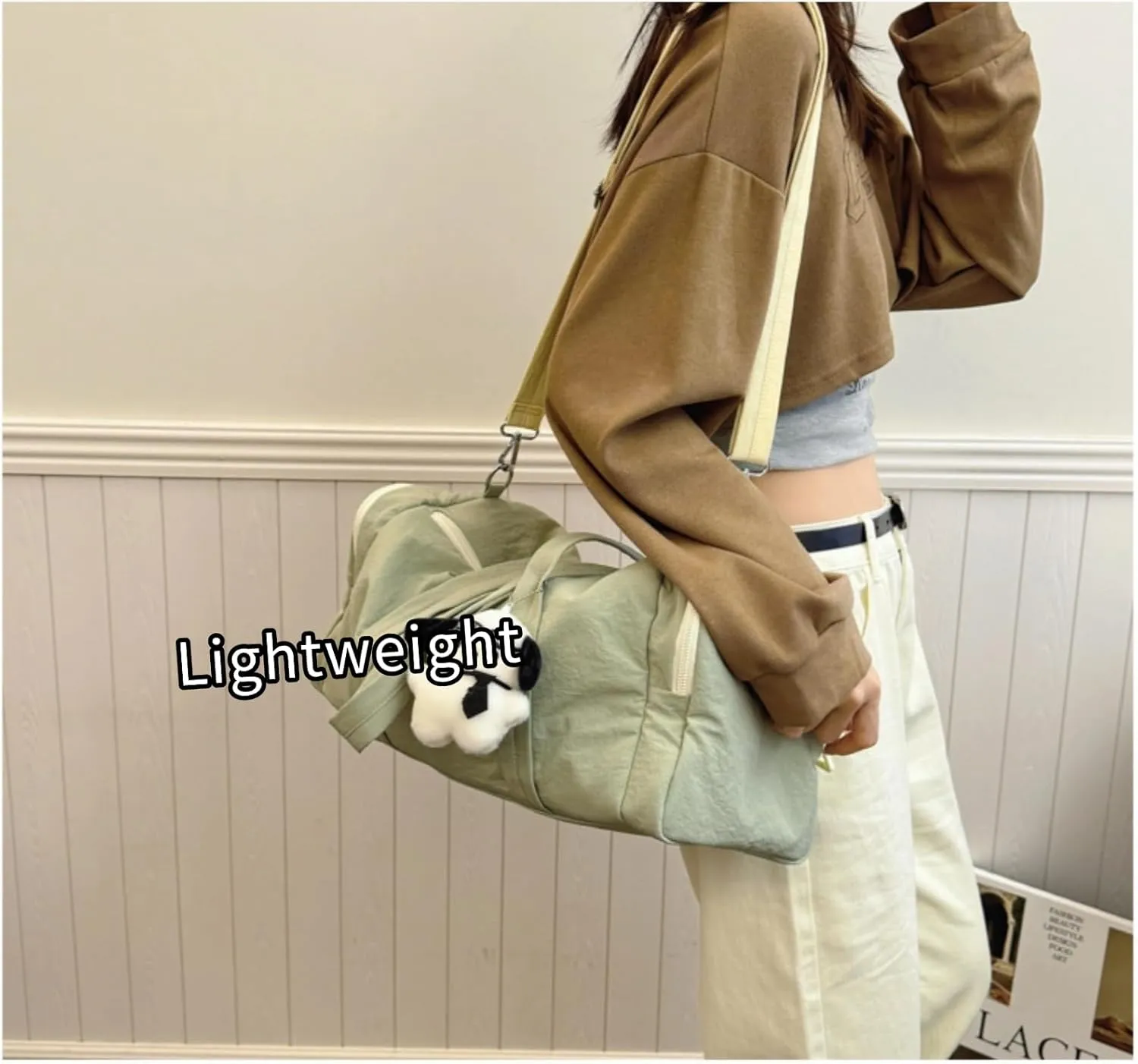 Gym Bag Travel Duffel Carry On Tote Bag for Women with Kawaii Accessories Sports Waterproof Lightweight Shoulder Bag (Green)